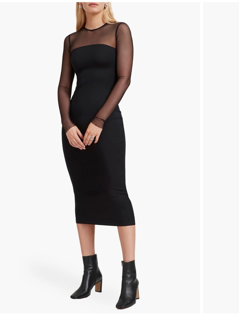 Marcella Maite Cocktail Dress Black Mesh Panel Long Sleeve